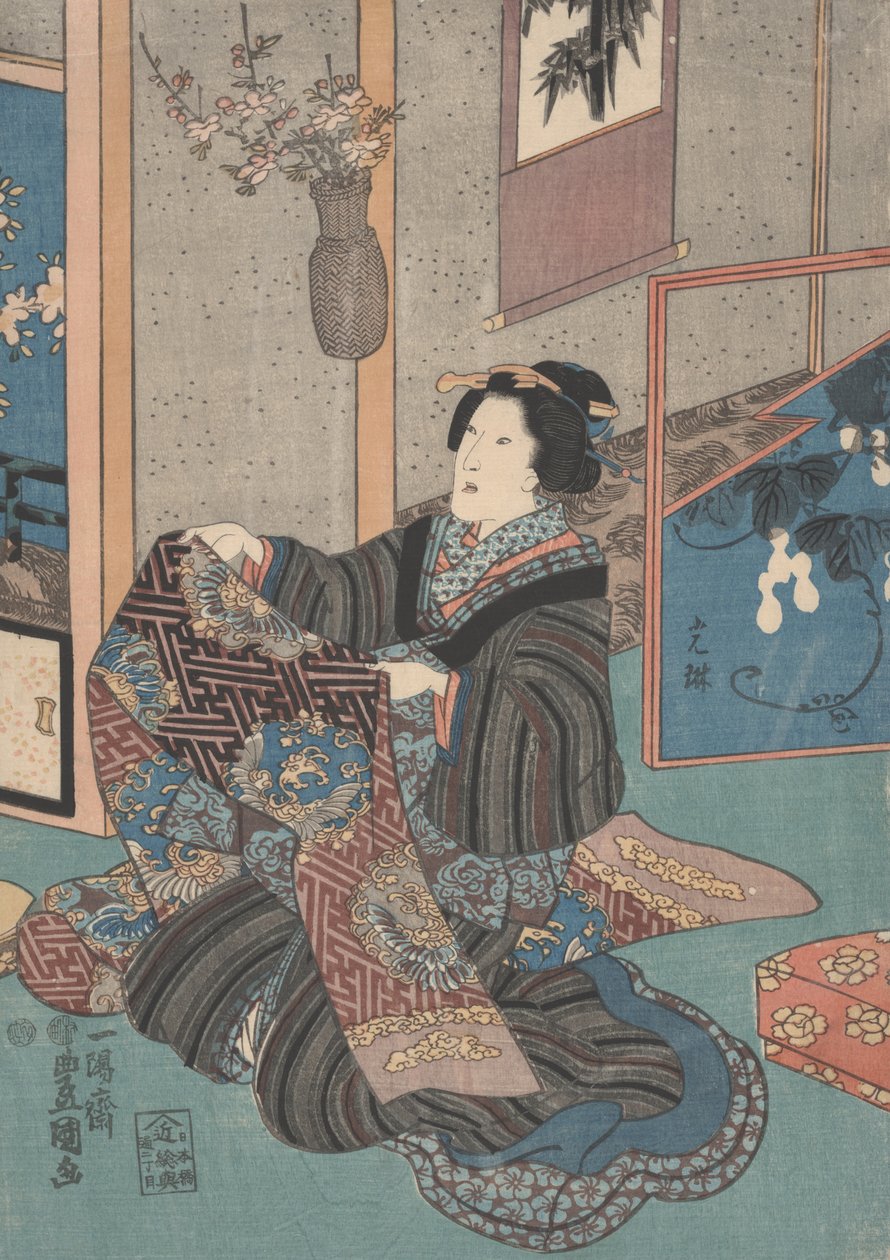 Lady Holding an Obi by Utagawa Toyokuni