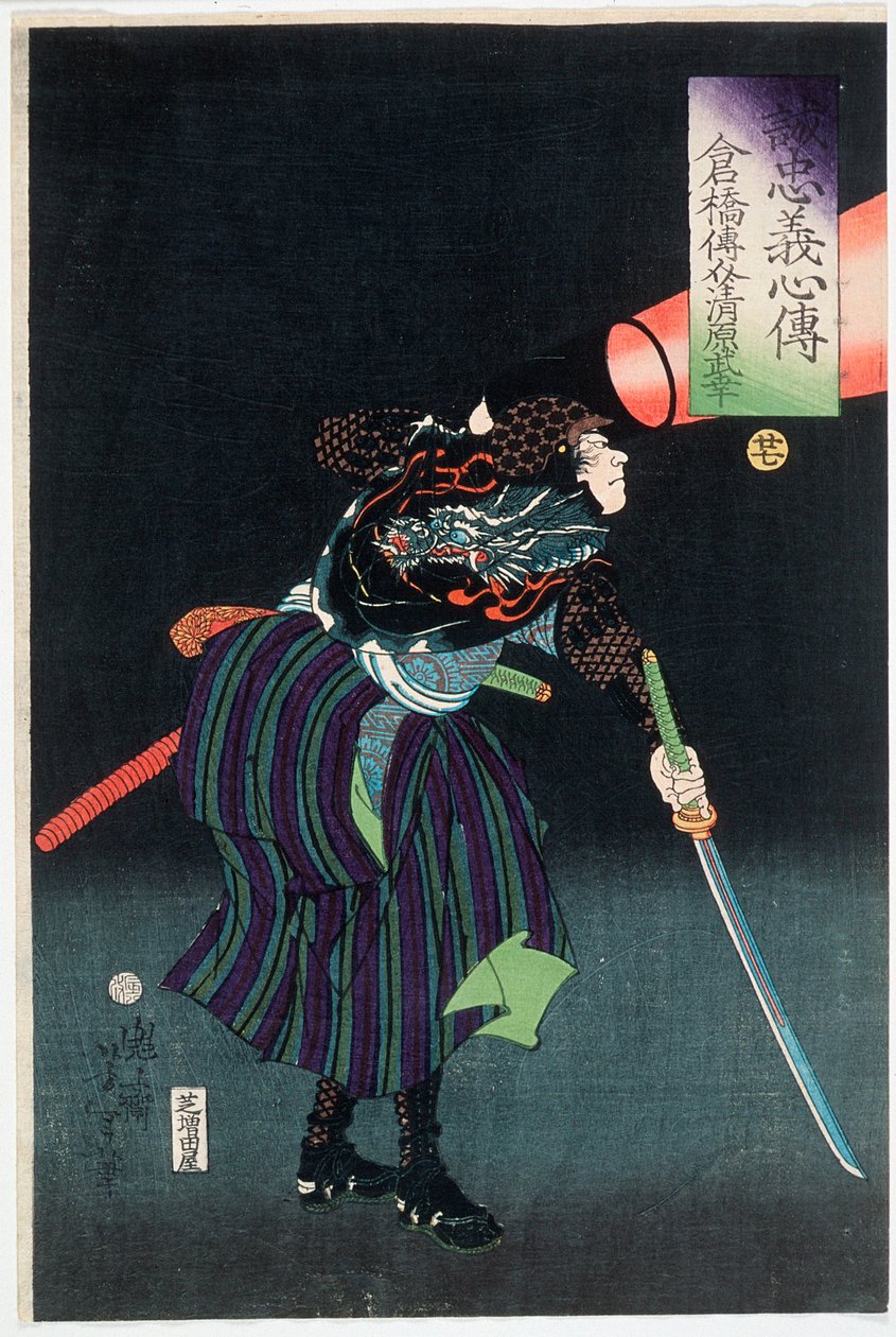Kurahashi Densuke Kiyohara no Takeyuki Holding a Lantern by Tsukioka Yoshitoshi