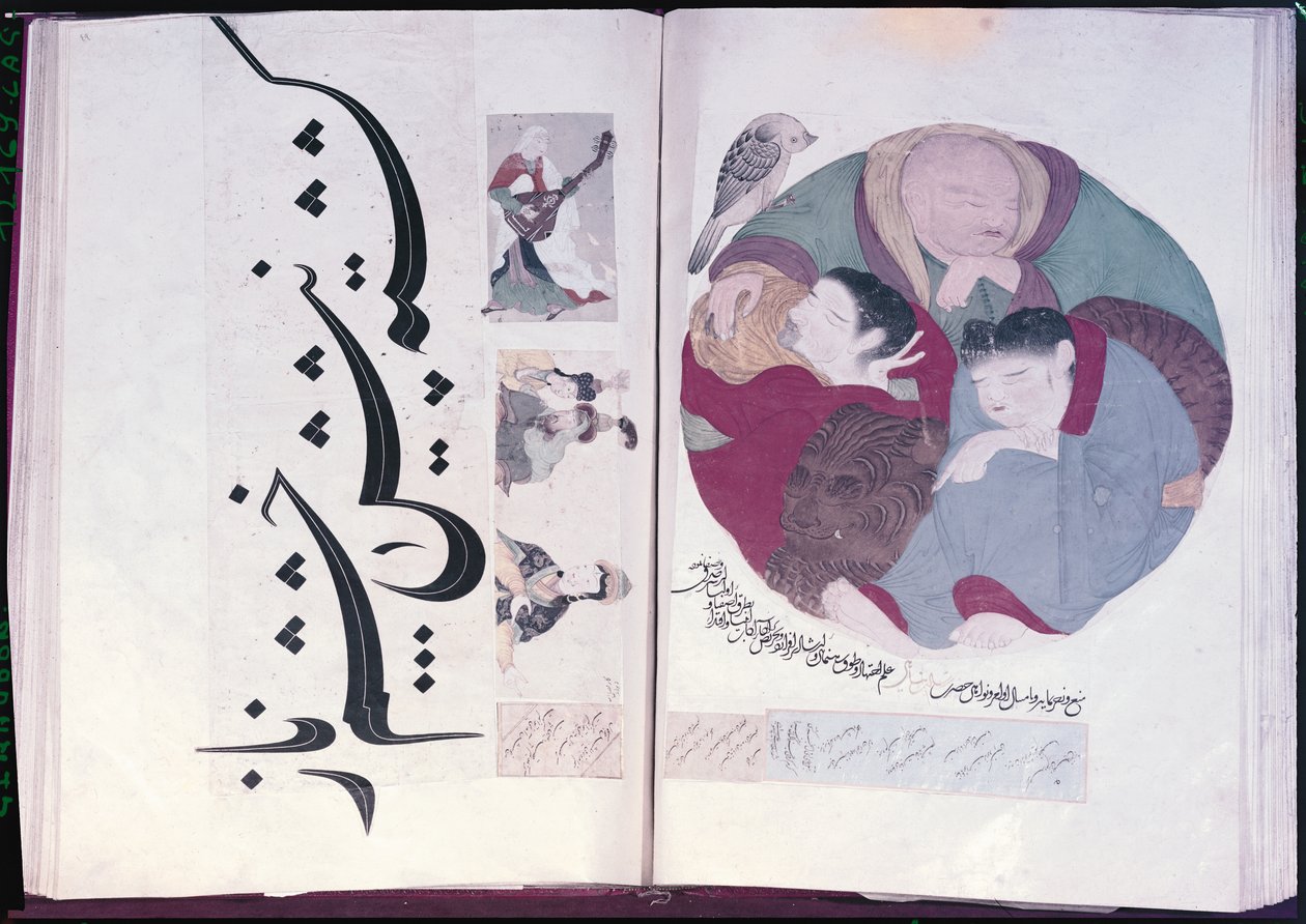 People sleeping and calligraphy, from an album of miniatures, 13th-15th century by Turkish School