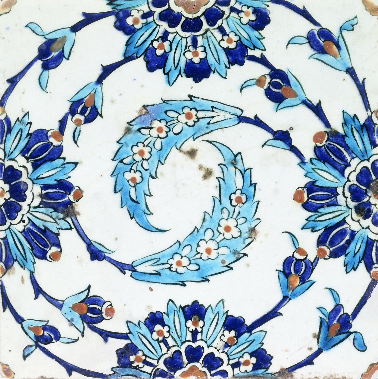 An Iznik Pottery Tile, with a Spiralling Floral Motif, Early 17th Century by Turkish School