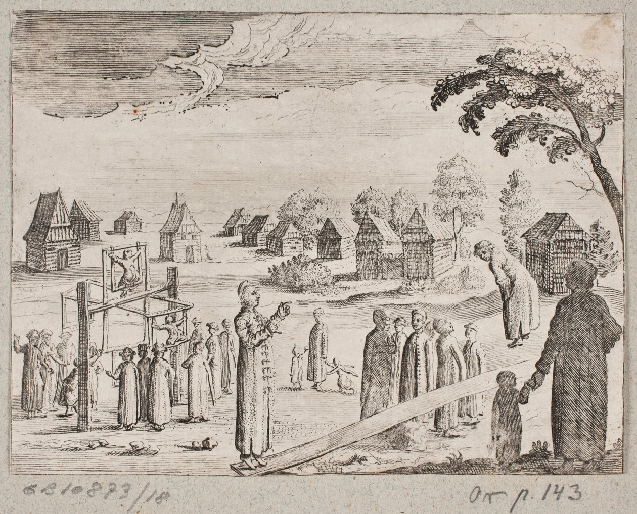 People Gathered by a Seesaw and a Carousel with Swings by Ubekendt