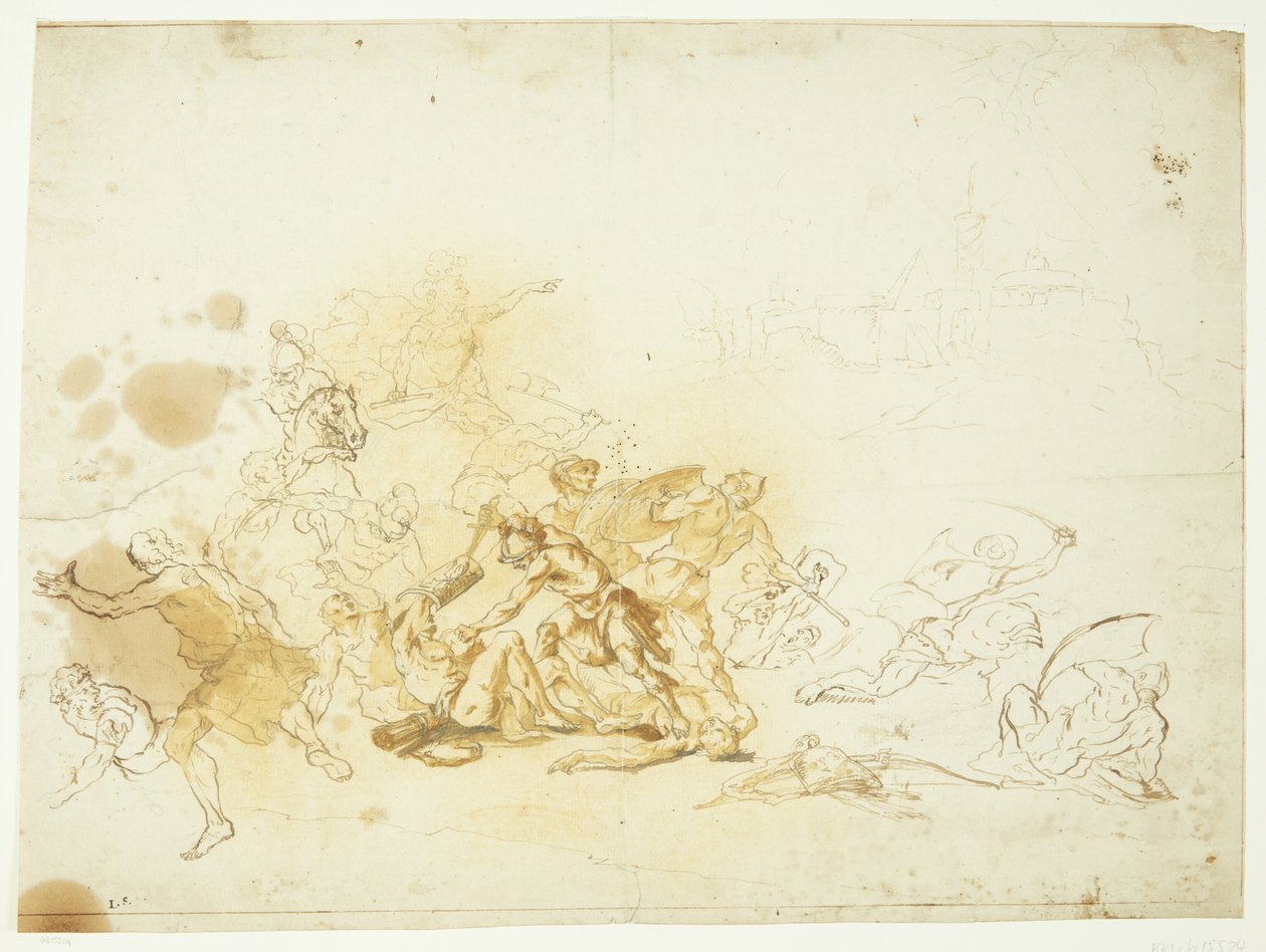 Battle Scene in Front of the Walls of Rome. Battle of the Milvian Bridge? by Ubekendt