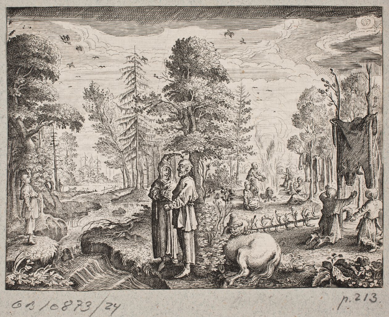Forest Scene with Men on the Bank of a Stream by Ubekendt