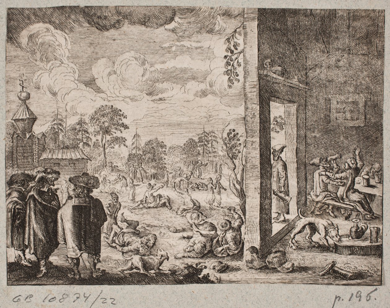 Western European Travelers Observing Drunken Russians in a Village by Ubekendt