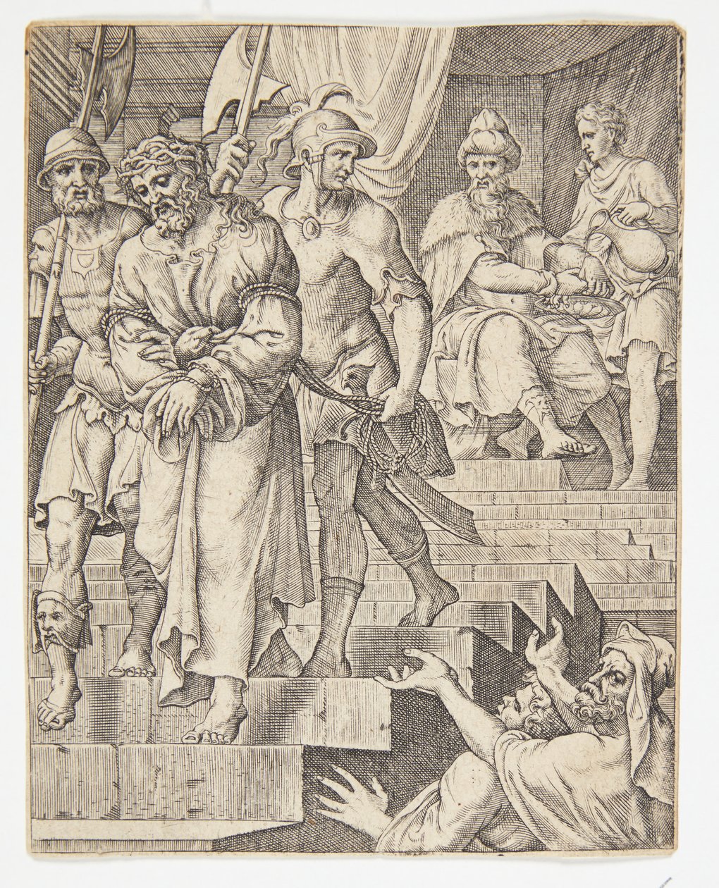 Pilate Washing His Hands by Ubekendt efter Dirck Volckertsz. Coornhert efter Maarten van Heemskerck