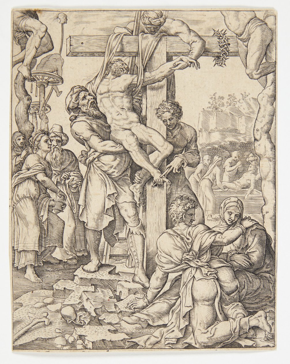 The Descent from the Cross by Ubekendt efter Dirck Volckertsz. Coornhert efter Maarten van Heemskerck