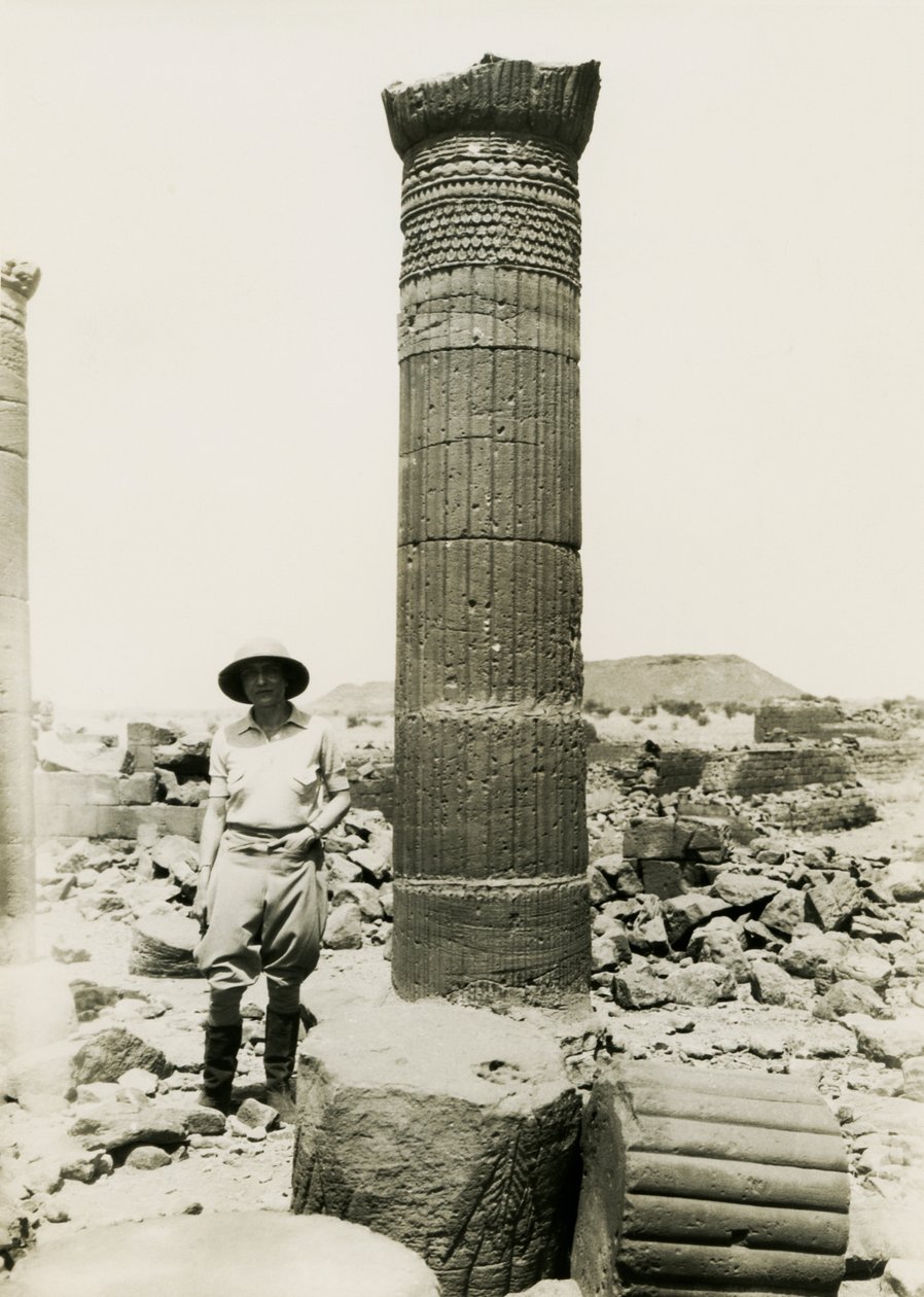 Column with decorative reliefs, temple ruins in Great Enclosure, Musawwarat es Sufra, Sudan by Ugo Monneret de Villard
