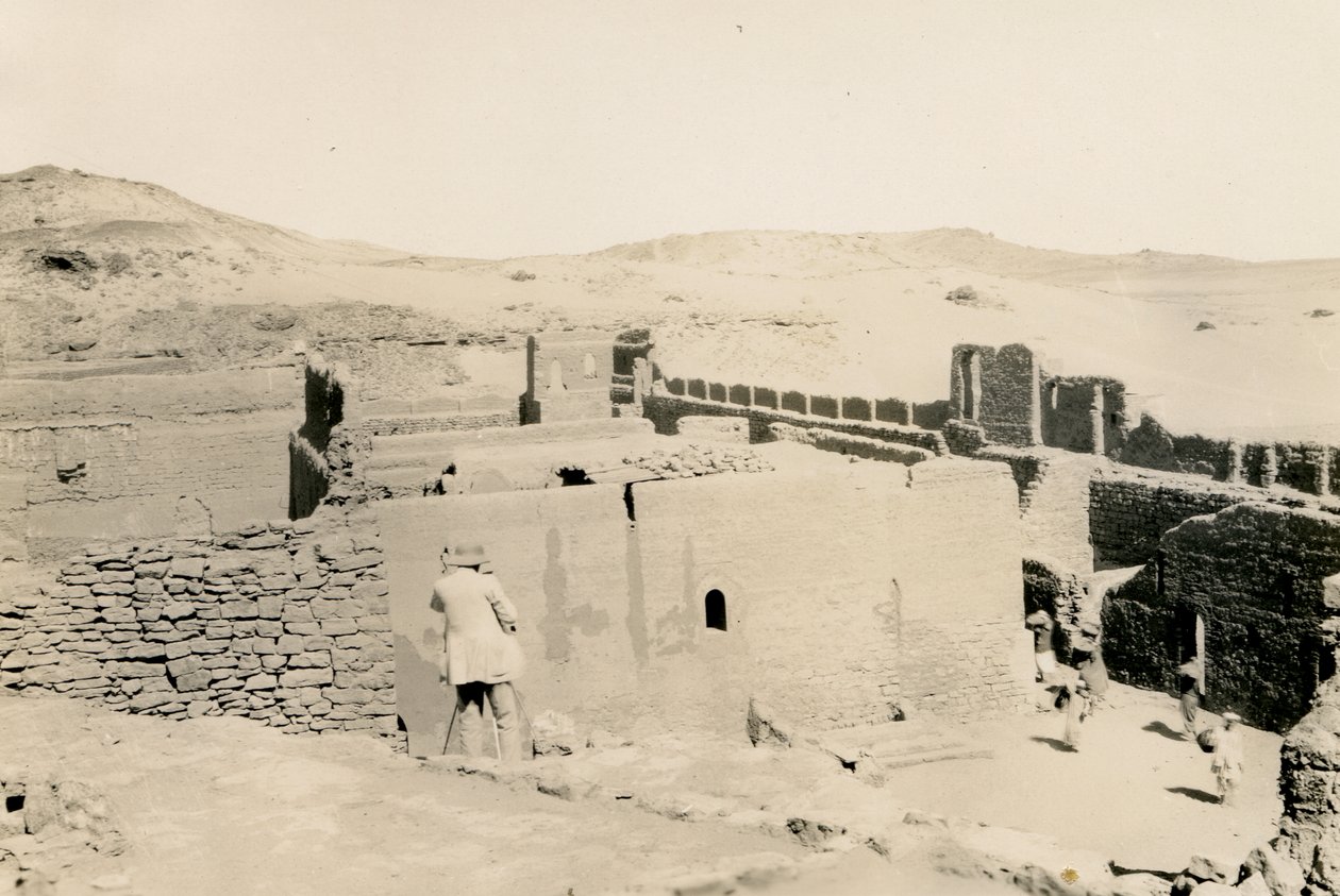 Monastery of St Simeon, Looking Towards Lower Terrace, Aswan, Egypt, with Ugo Monneret de Villard Standing with His Back to Camera by Ugo Monneret de Villard