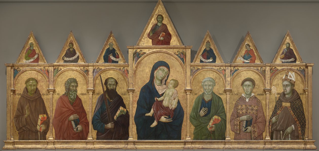 Virgin and Child with Saints Francis, Andrew, Paul, Peter, Stephen and Louis of Toulouse by Ugolino di Nerio
