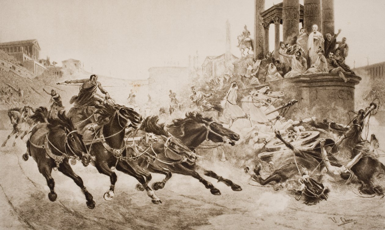 A Roman Chariot Race, illustration from 'The Outline of History' by H.G ...