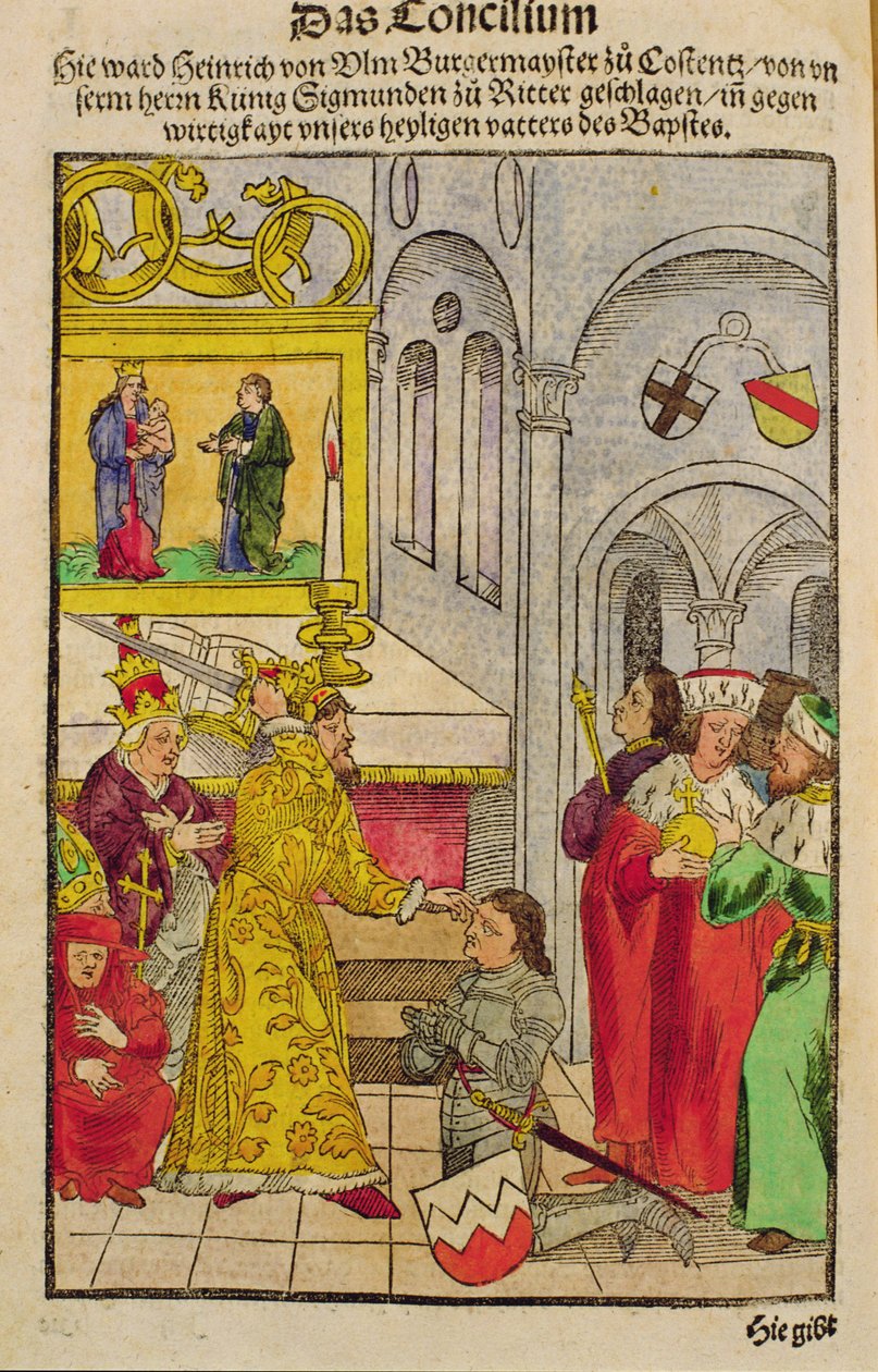 Henry of Ulm is awarded his knighthood by the Emperor at the Council of Constance, from 