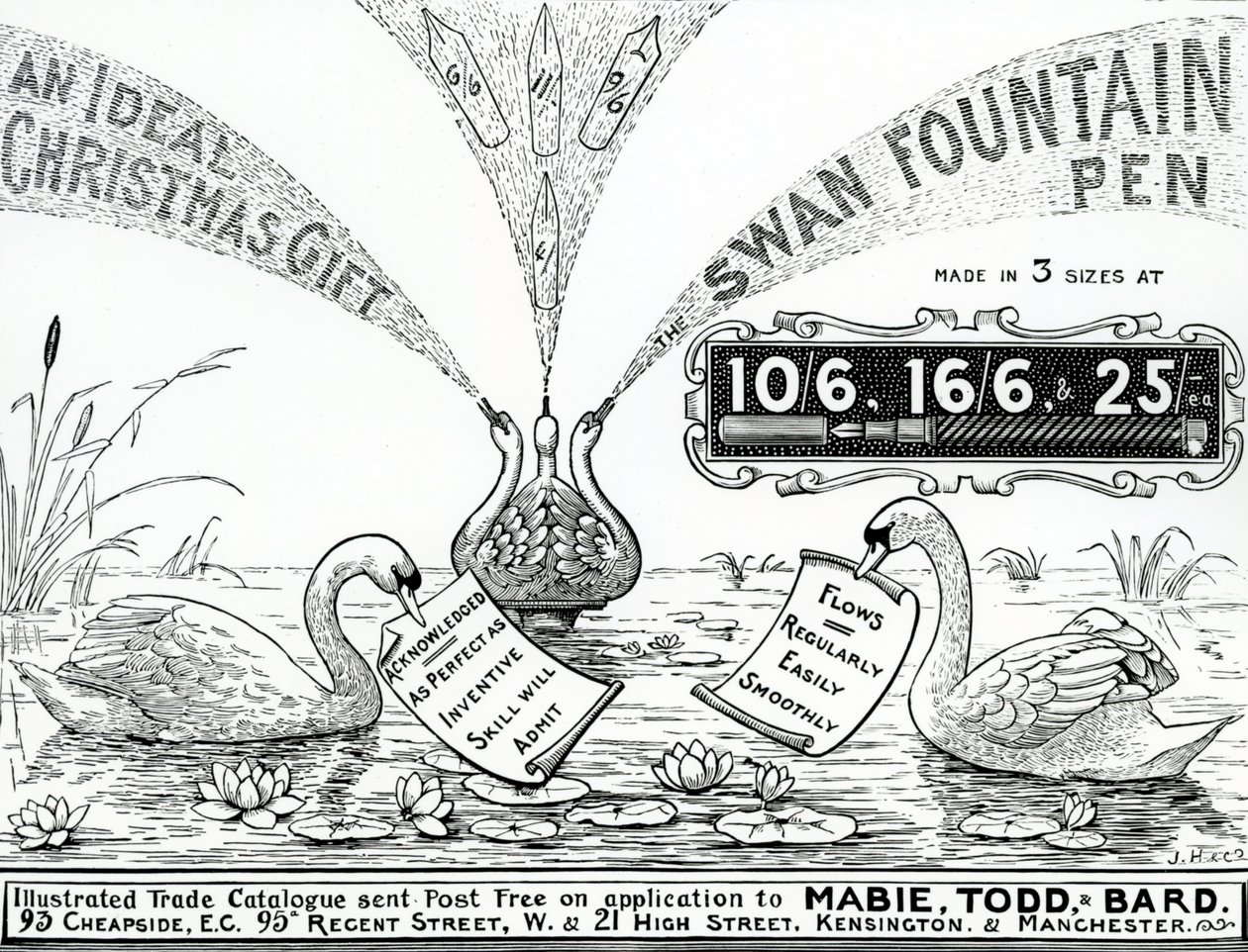Advert for Swan Fountain Pens, from an Illustrated Trade Catalogue, c.1900-10 by Unbekannt Unbekannt