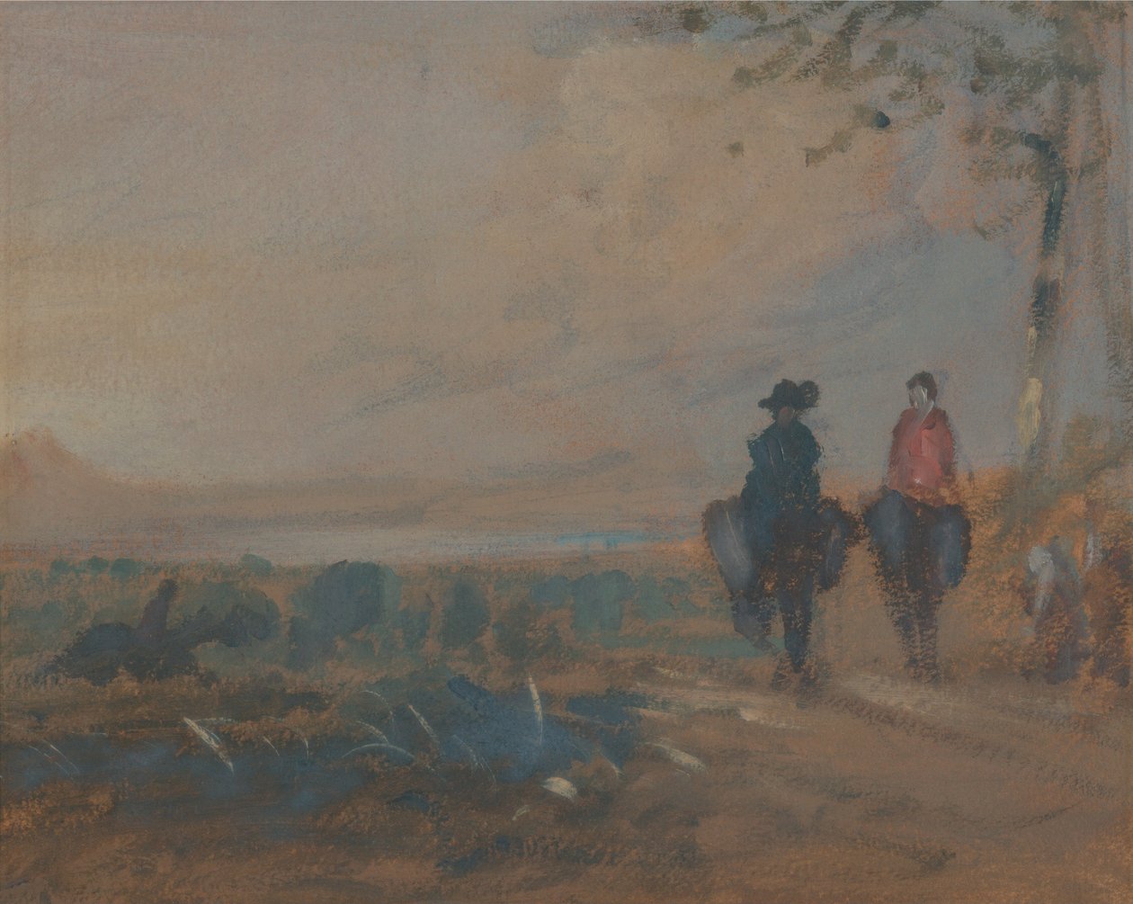 Landscape with Lake and Two Figures Riding by Unbekannt Unbekannt