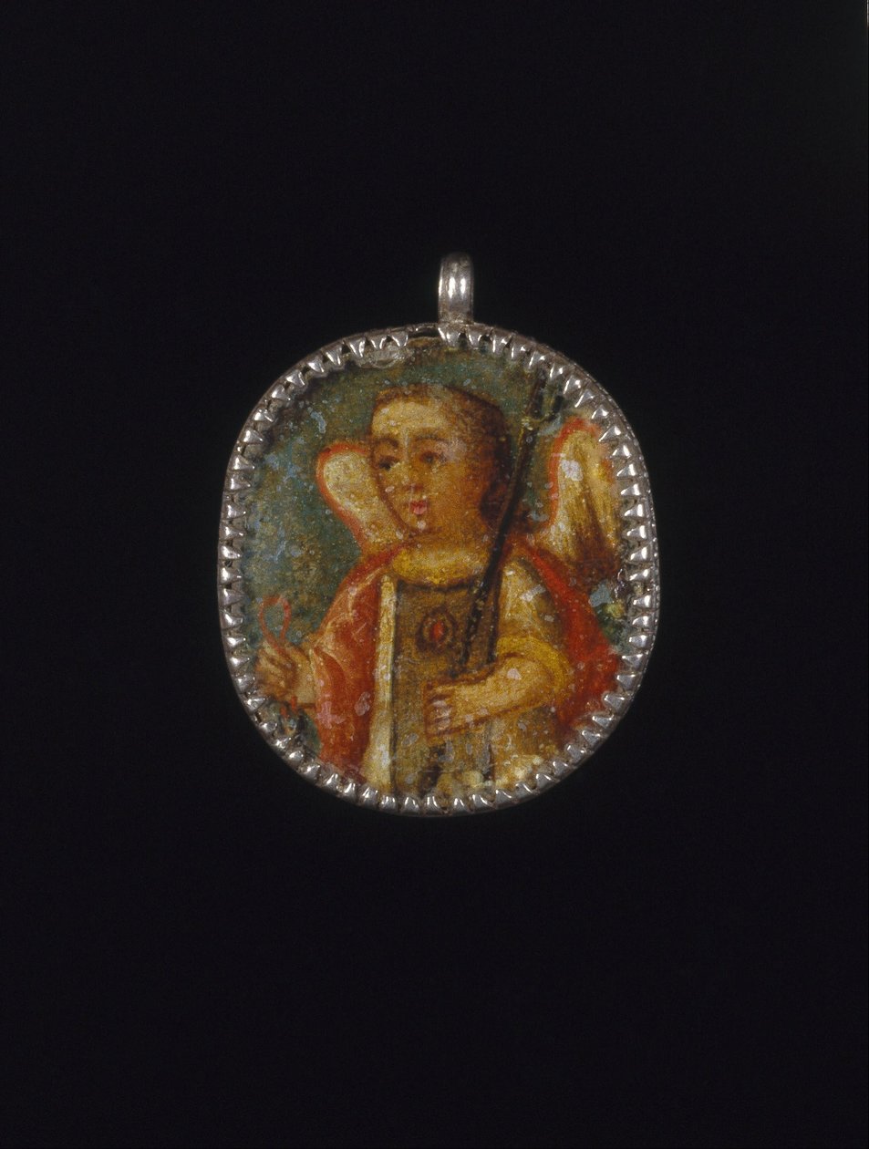Painted Medallion in Locket Frame, Recto- Angel, Verso- Saint Barbara with Attributes of a Castle by Unbekannt Unbekannt