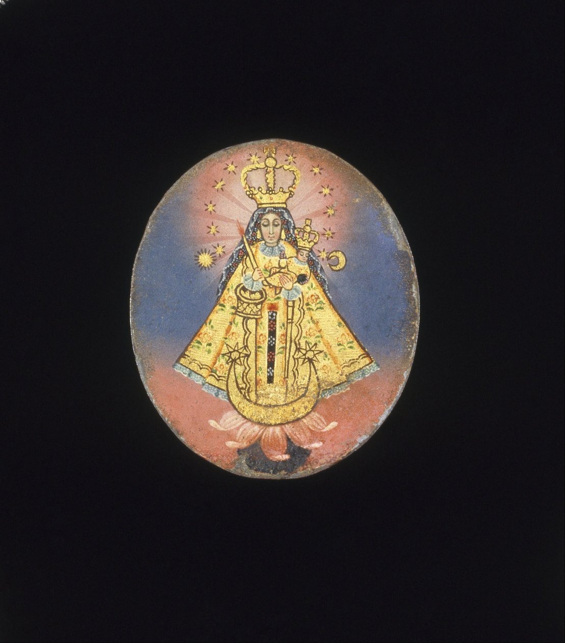 Painted Medallion (Recto: Virgin of Copacabana, Verso: Crucifixion with the Virgin of Sorrows, Mary Magdalene) by Unbekannt Unbekannt