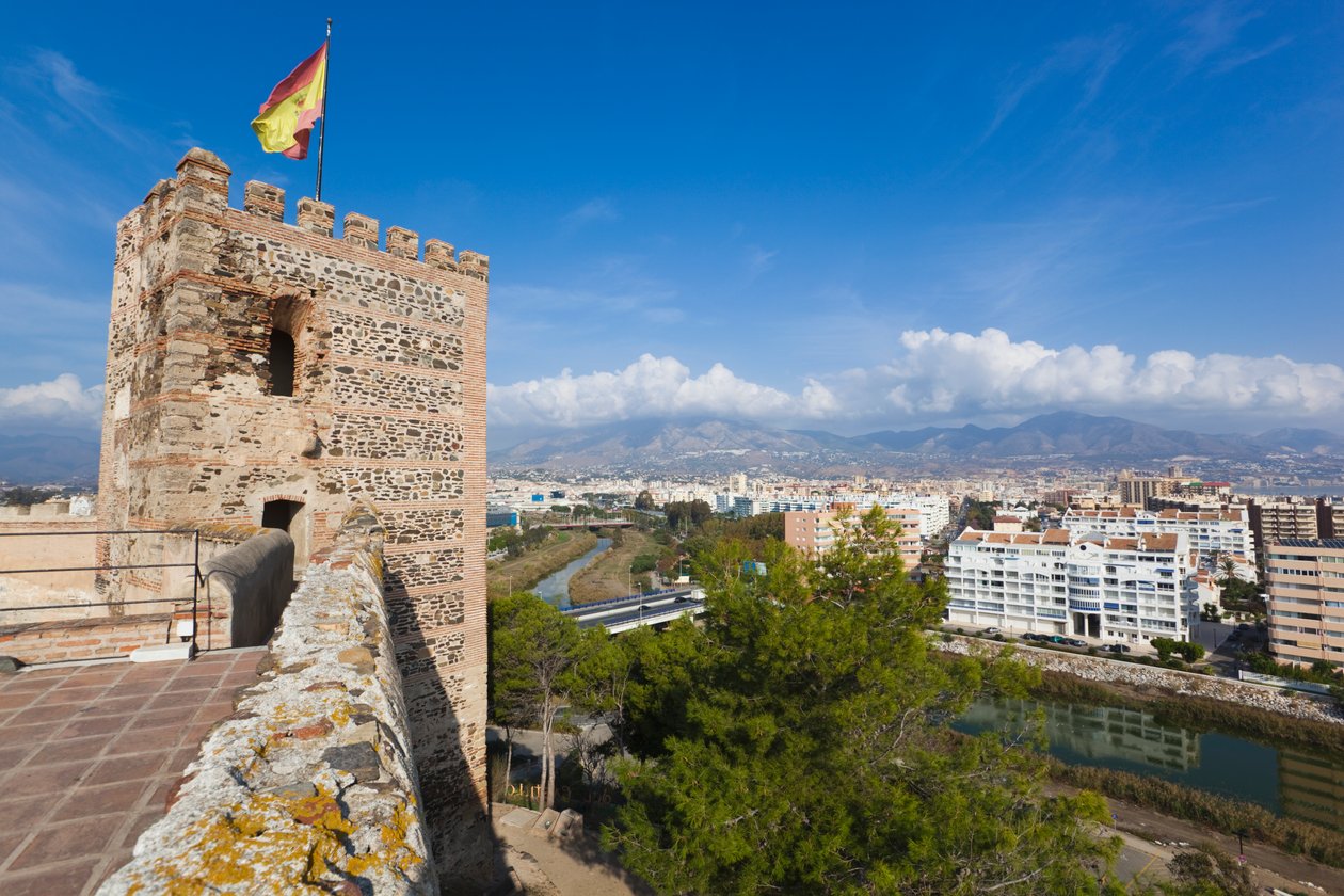 View from Sohail Castle across Fuengirola River to the city by Unbekannt Unbekannt