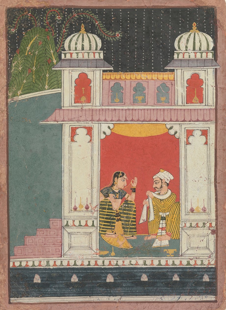 A Heroine and Her Lover in a Pavilion: Page from a Dispersed Nayikabheda by Unbekannt