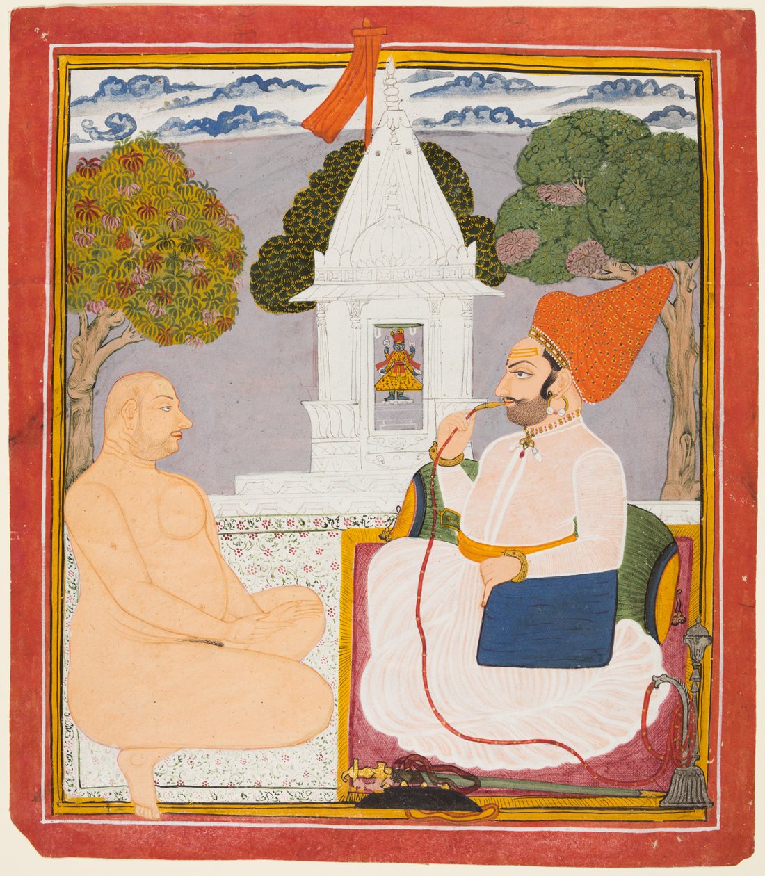 A Rathor Noble Visiting a Digambara Holy Man at a Vishnu Shrine, Probably Baba Atmaram, c. 1760 by Unbekannt