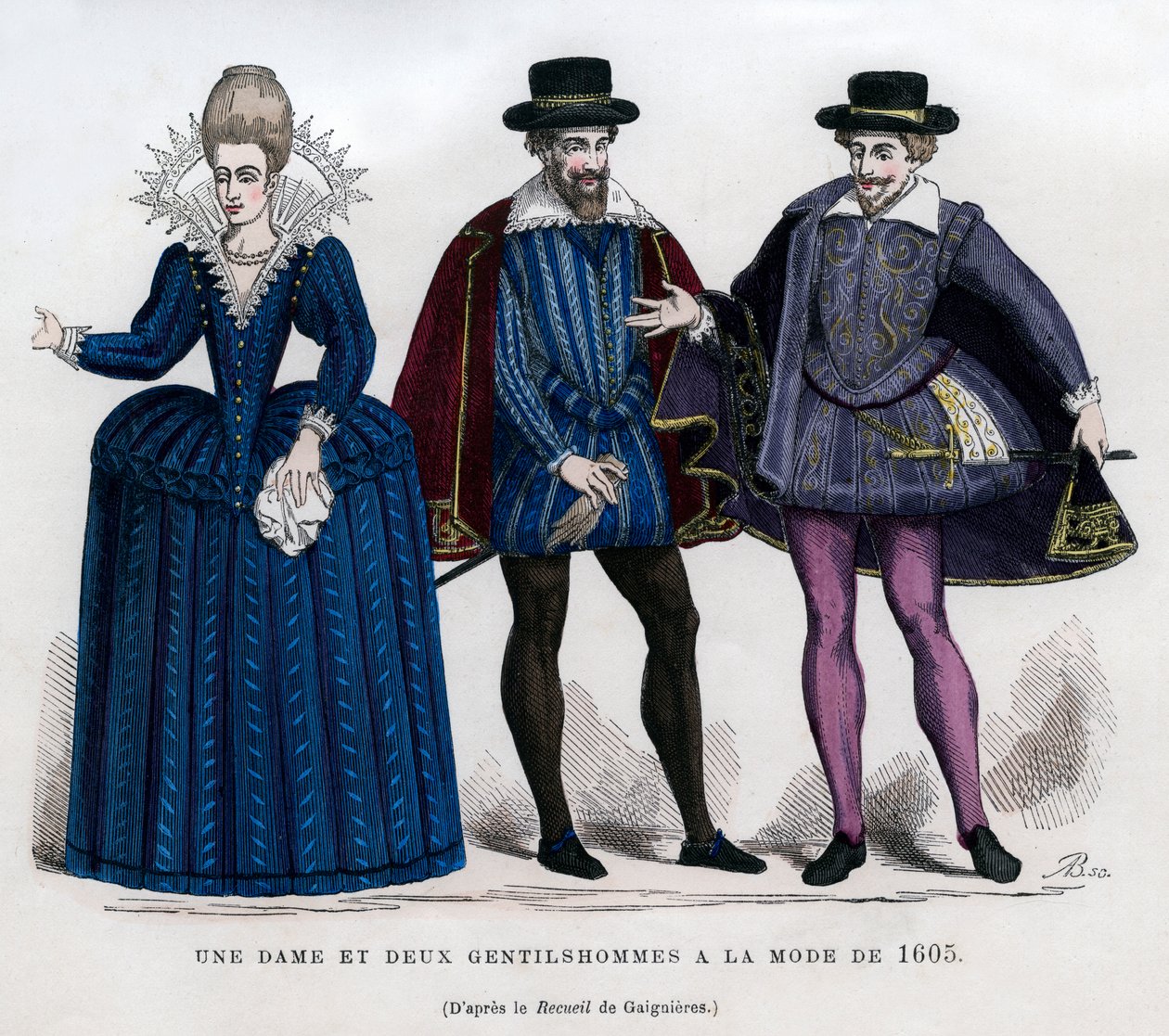 A lady and two gentlemen in French dress of 1605, 1882-1884 by Unbekannt