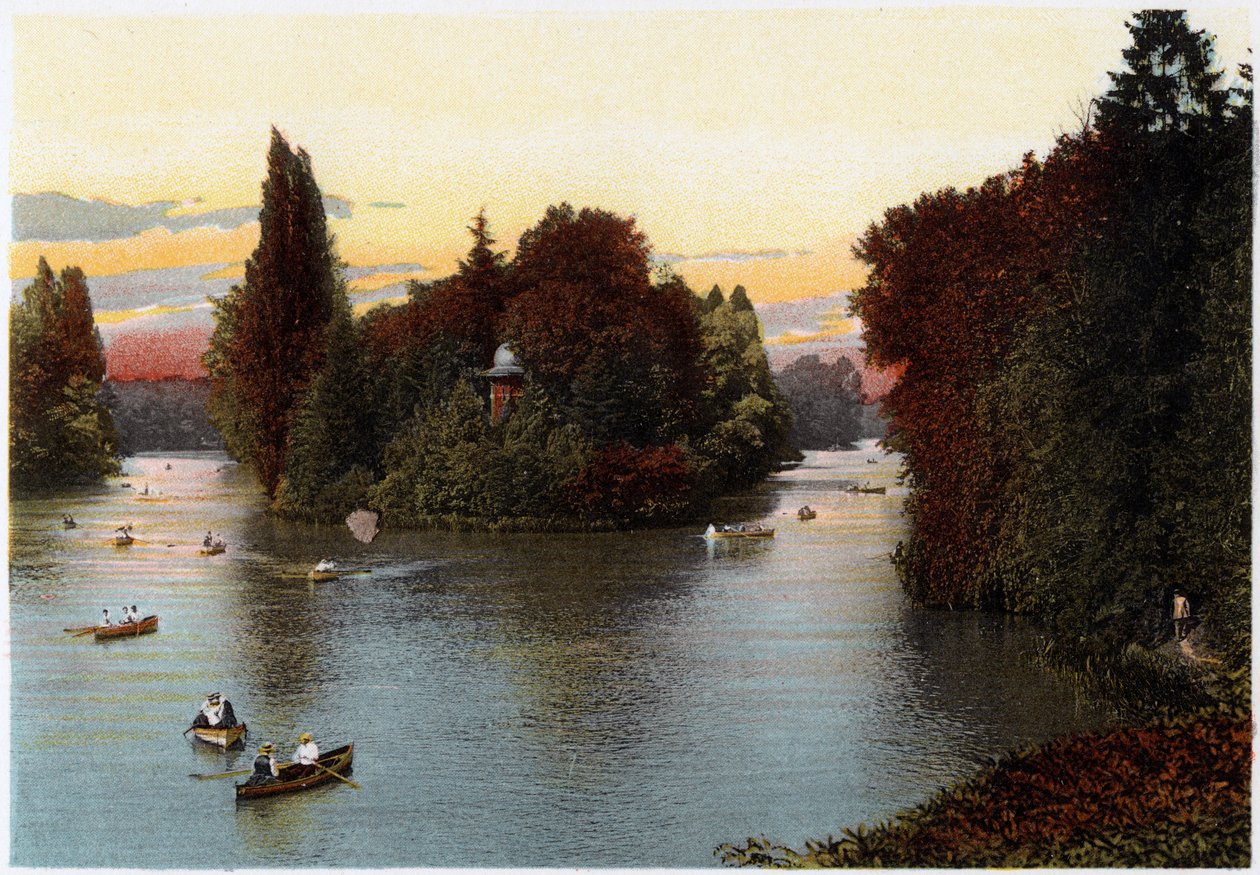 A lake in the Bois de Boulogne, Paris, c1900 by Unbekannt