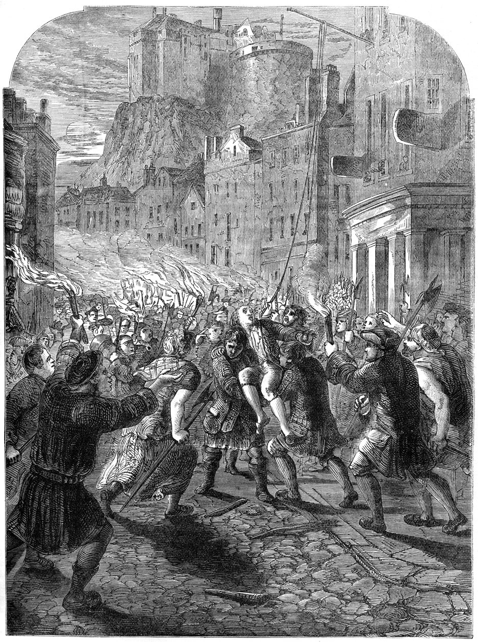 A mob carrying Captain John Porteous to his execution, Edinburgh, 1736, 19th century by Unbekannt