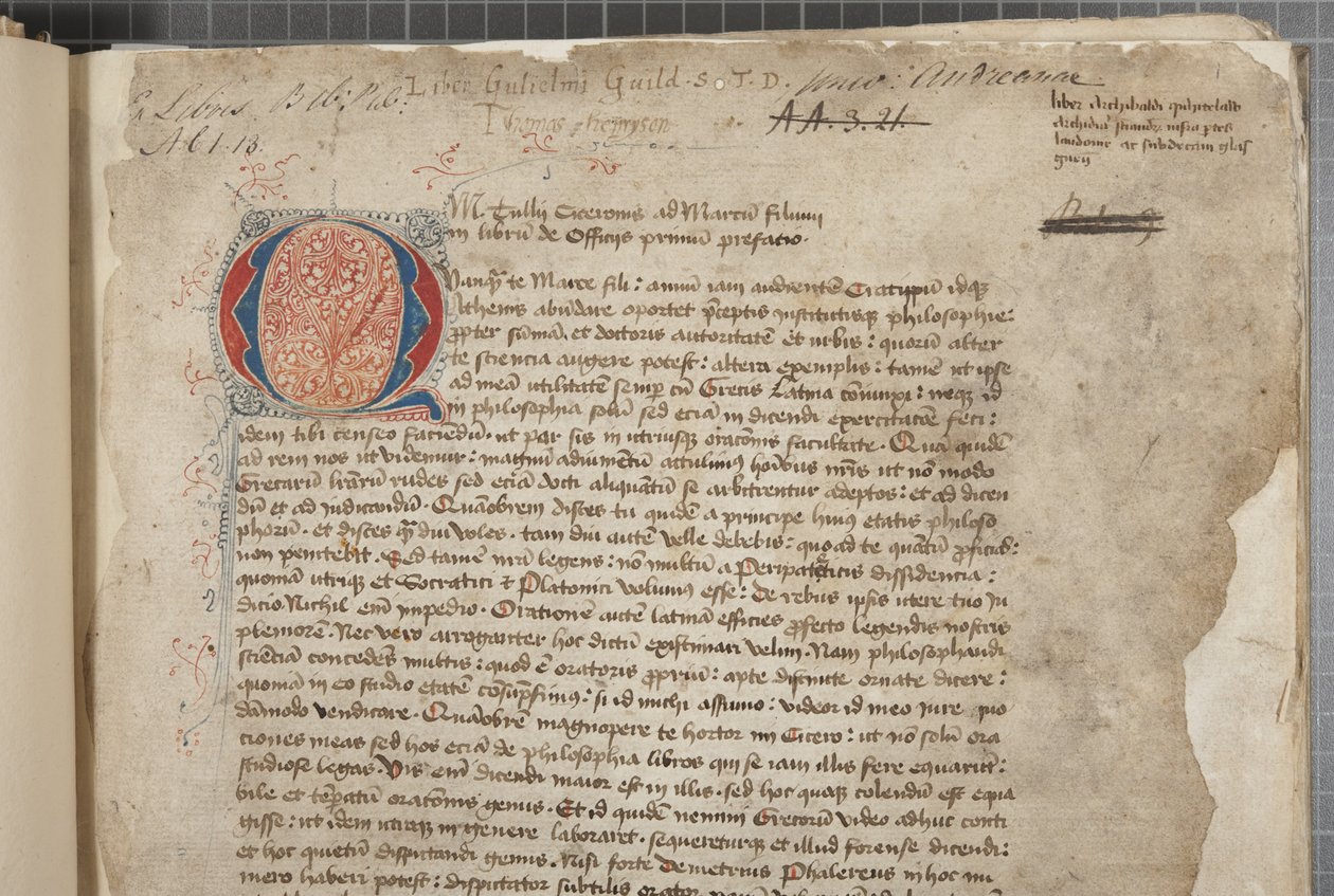 Transcript of the Philosophical Works of Marcus Tullius Cicero, c.1480 by Unbekannt