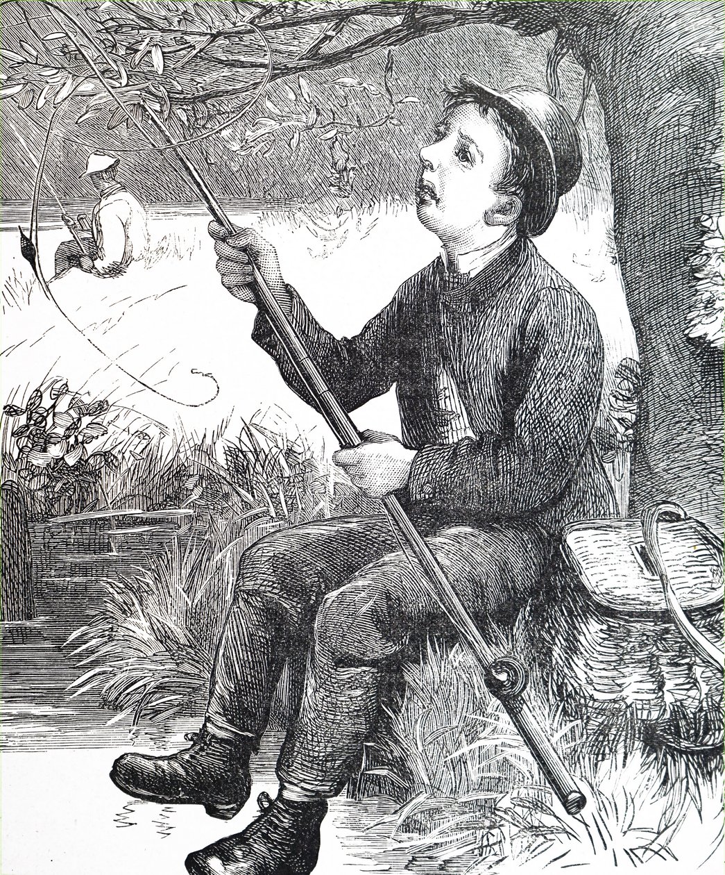 A young boy fishing by Unbekannt
