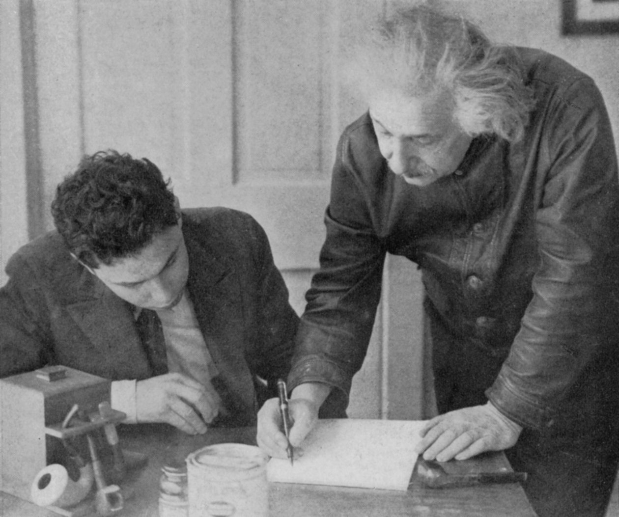 Albert Einstein, German-Swiss-American mathematician and physicist, with a student by Unbekannt
