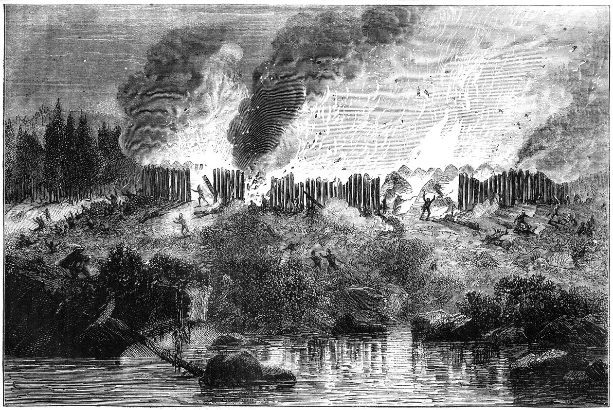 Attack on the Pequot Fort by Unbekannt