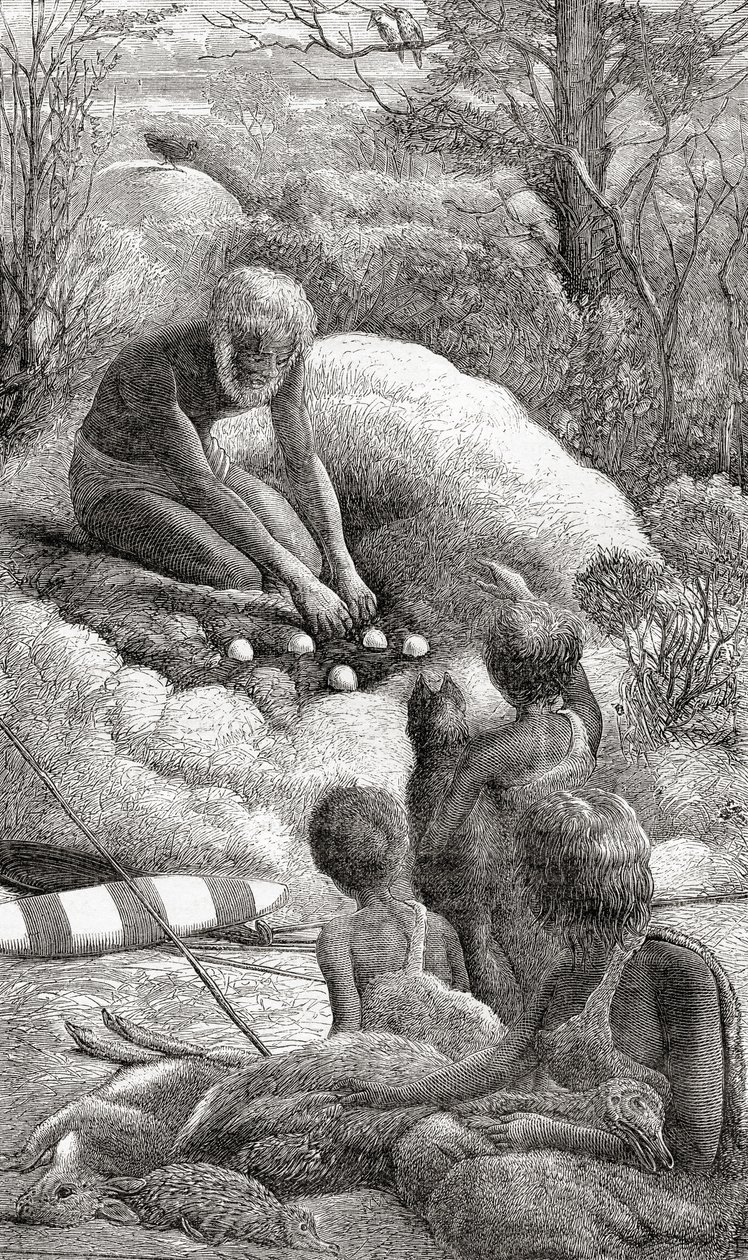 Australian aborigines examine the nest of a megapode by Unbekannt