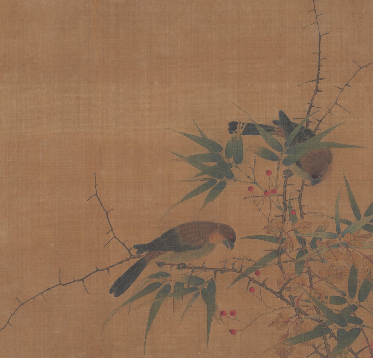 Bamboo Branch with Berries and Birds by Unbekannt