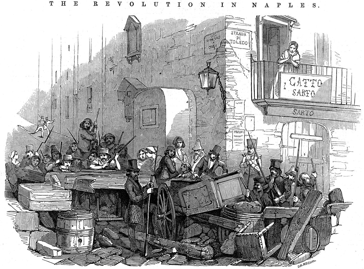 Barricade in the Strada di Toledo just before the attack, Revolution in Naples, 15 May 1848 by Unbekannt