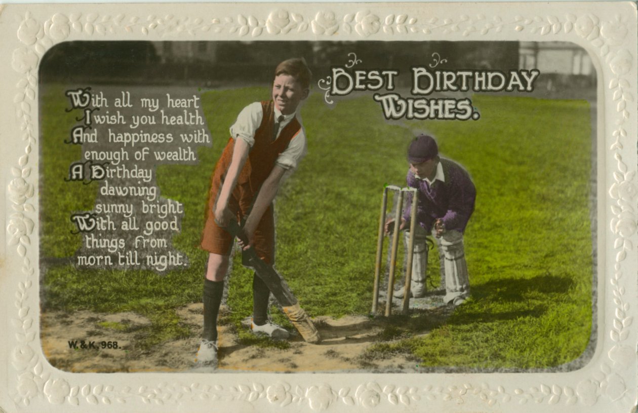 Birthday Card Featuring Two Boys Playing Cricket by Unbekannt