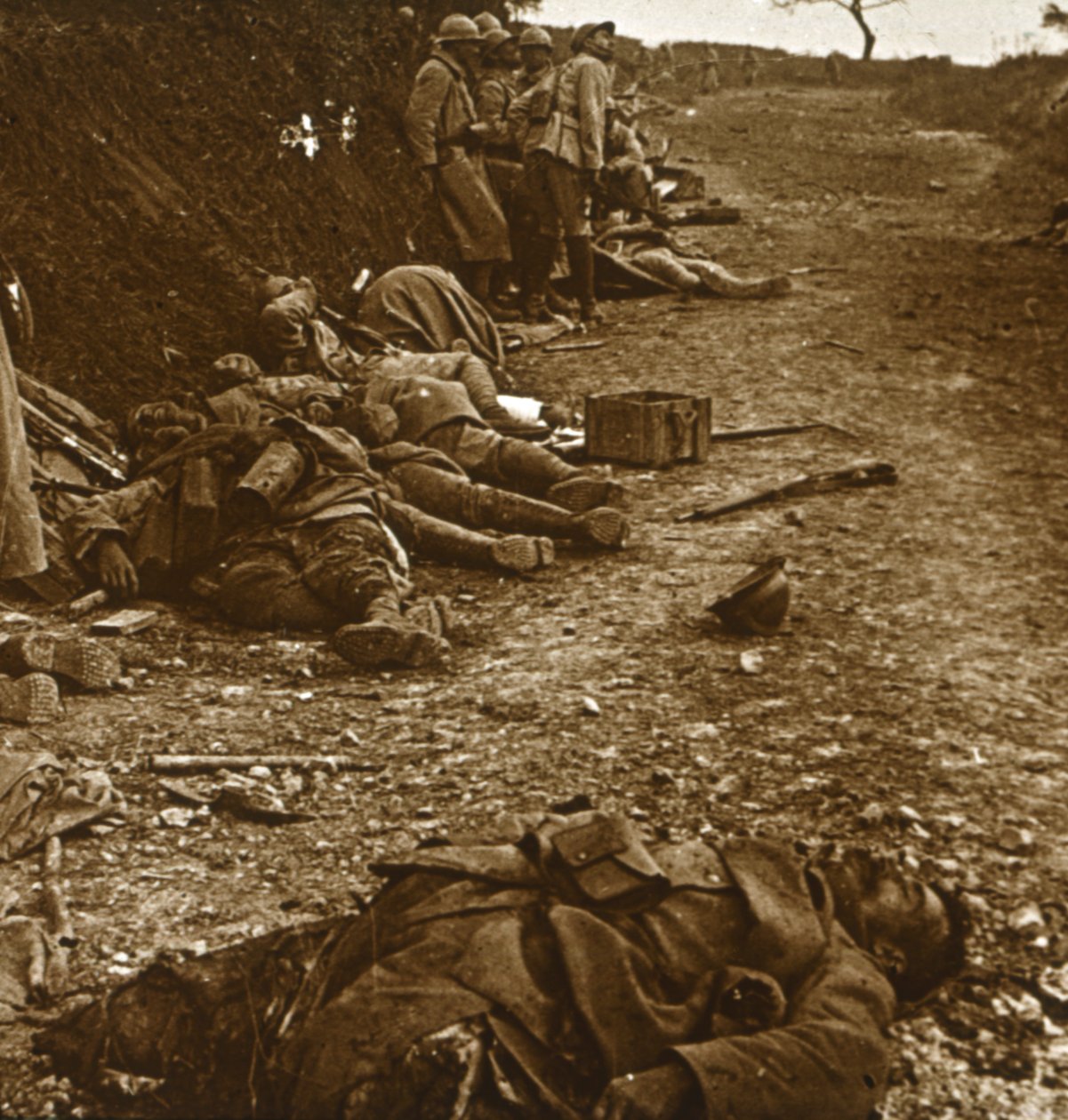 Bodies after the taking of Courcelles, northern France by Unbekannt