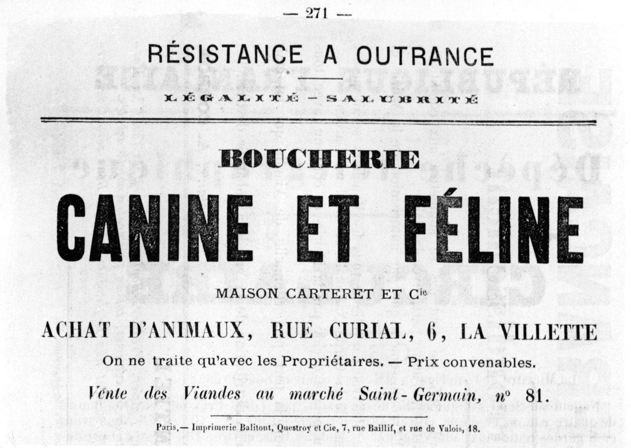 Boucherie Canine et Feline, from French Political posters of the Paris Commune, May 1871 by Unbekannt