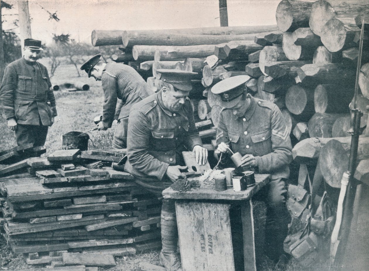 British Engineers with the Expeditionary Force Making Hand Grenades Out of Tobacco Tins by Unbekannt