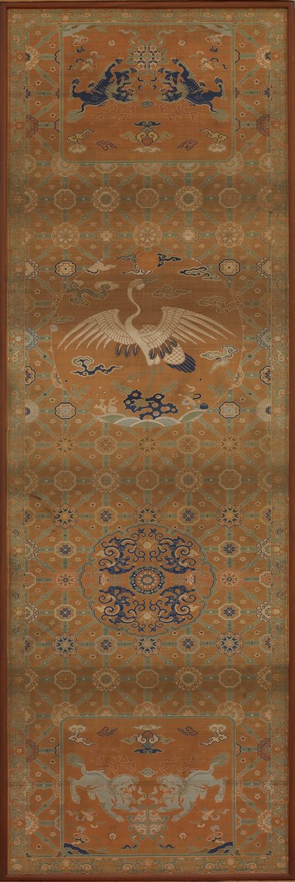 Chair cover with a crane, lions, dragons, auspicious symbols, Qing dynasty, 18th century by Unbekannt