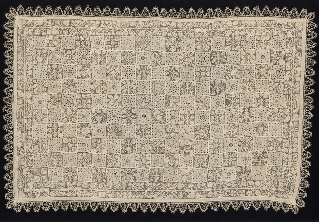 Cloth with One Figure of a Woman Carrying a Cross Surrounded by Floral and Vegetal, 18th Century by Unbekannt