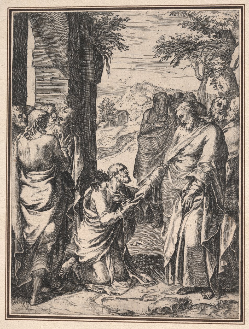 Copy of Cornelis Cort: Christ Giving the Key of the Church to Saint Peter, c1567 by Unbekannt