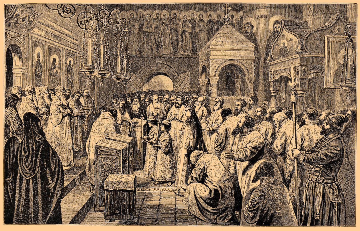 Coronation of the two Romanov children, Ivan V and Peter I by Unbekannt