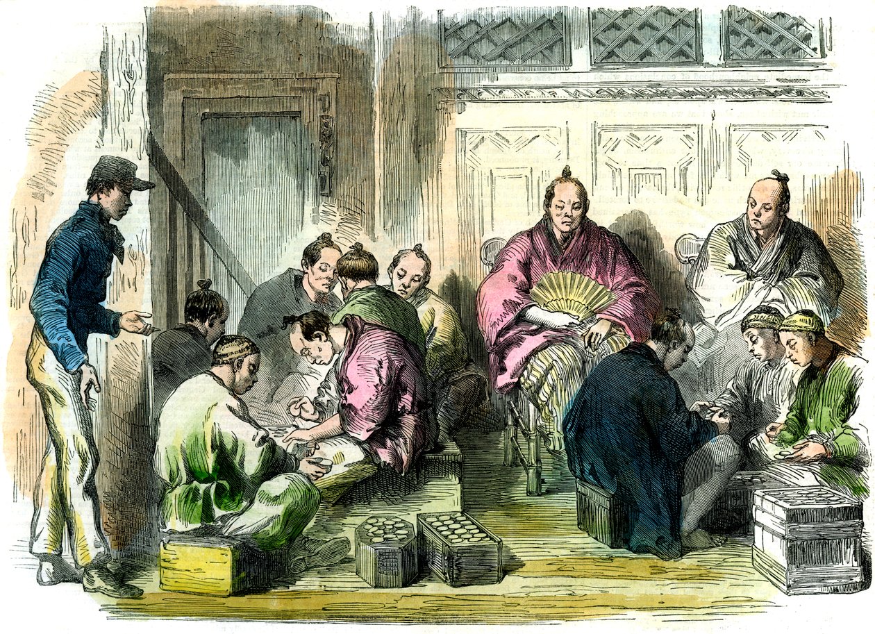 Counting the Compensation Money for the Murder of Mr. Richardson, Japan, 1863 by Unbekannt
