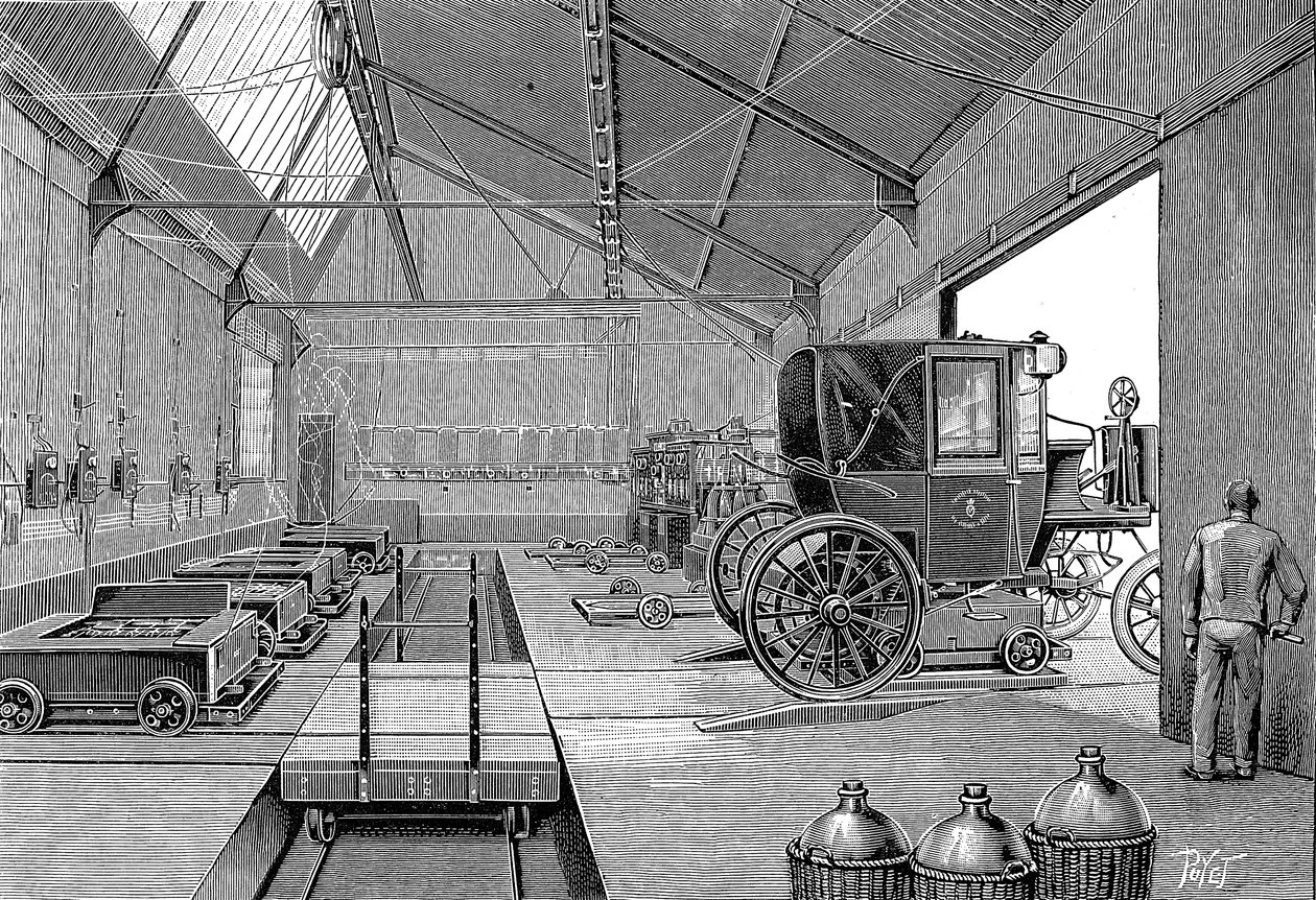 Depot Where Electrically Driven Paris Cabs Were Fitted with Freshly Charged Batteries, 1899 by Unbekannt