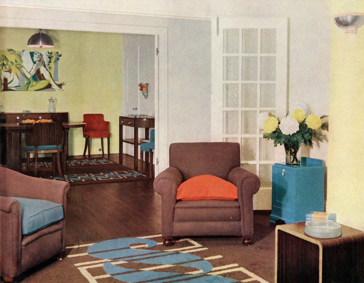Dining-room and lounge in a reconstructed London apartment for Mrs. Harry Ewbank at Bryanston Court by Unbekannt