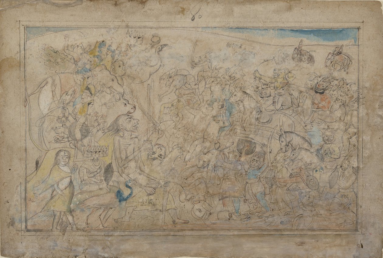 Durga, Kali, and Five Matrikas Battle the Daitya Army of the Demon Shumbha by Unbekannt