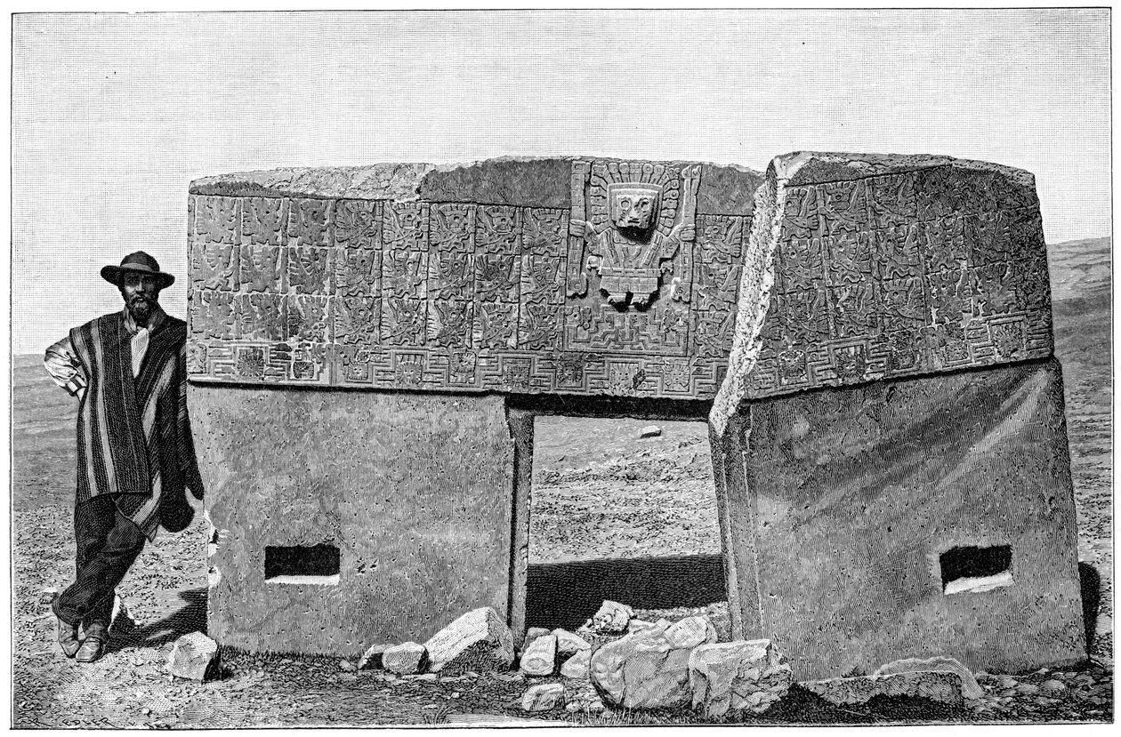 Eastern aspect of the monolithic gate of Akapana, Tiahuanaco, Bolivia by Unbekannt