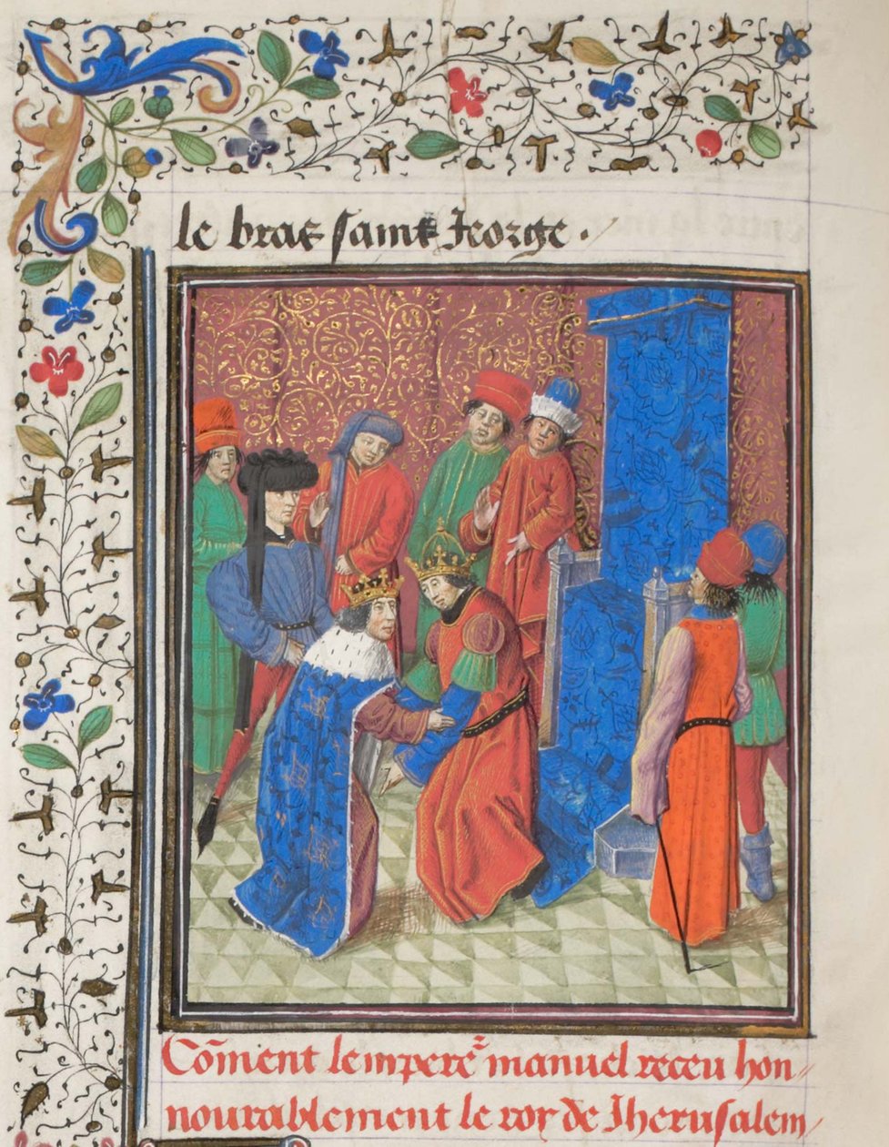 Emperor Manuel I Komnenos meets with king Amalric I of Jerusalem. Miniature from the Historia by William of Tyre, 1460s by Unbekannt