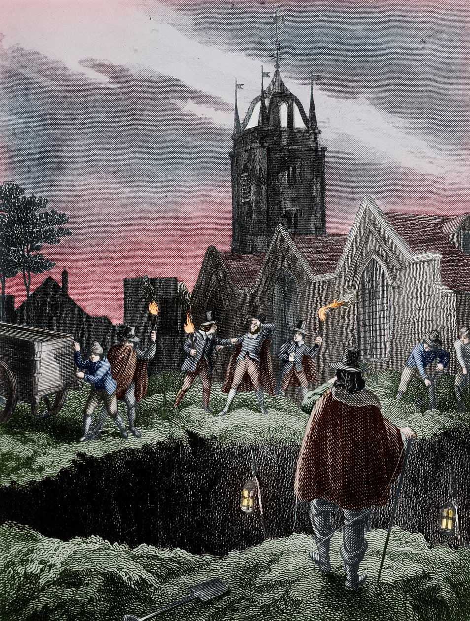 Filling a Mass Grave at Night During the Plague of London by Unbekannt