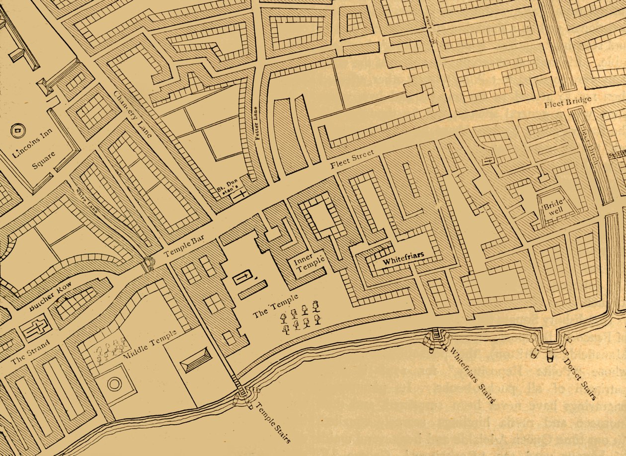 Fleet Street, The Temple, etc., from a Map of London, Published 1720, 1897 by Unbekannt