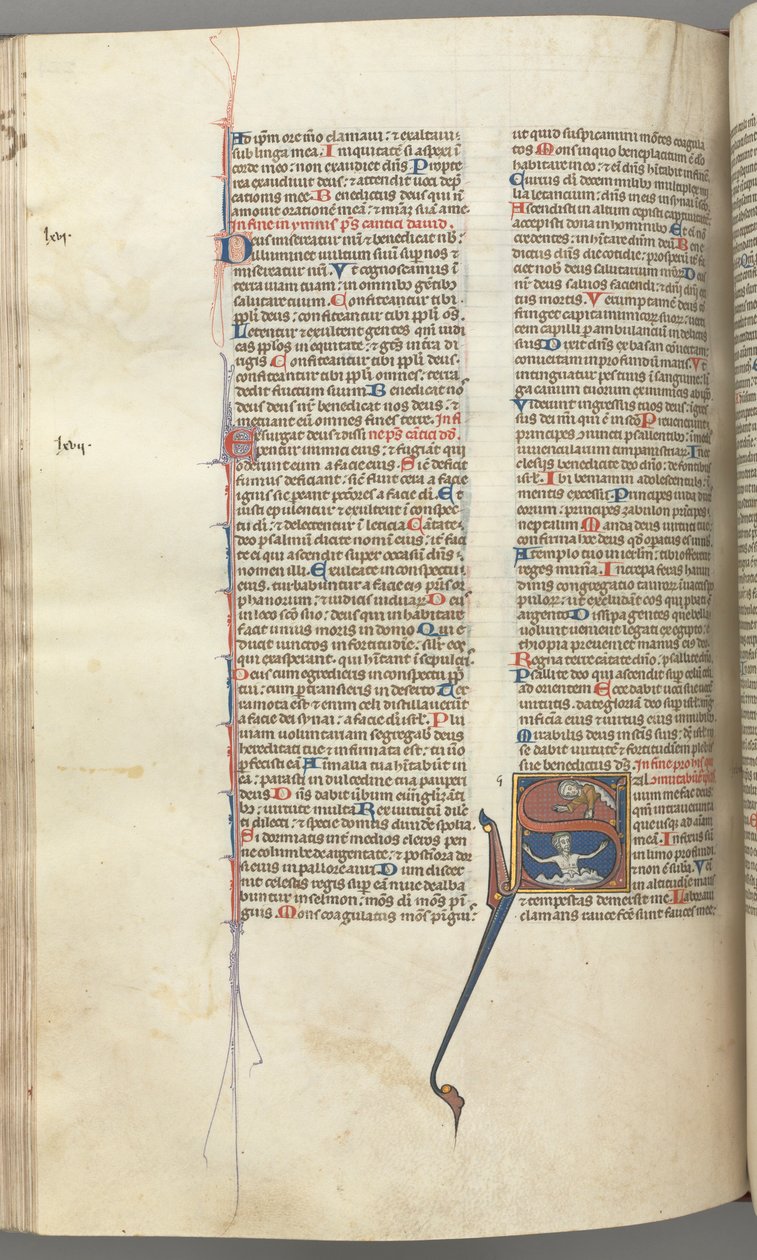 Psalm 68, historiated initial S, David in the water appealing to God above by Unbekannt
