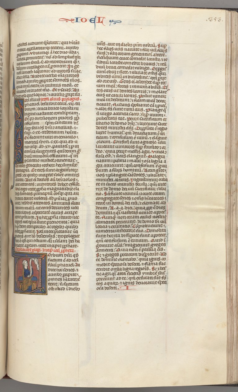 Fol. 353r, Joel, historiated initial V, Joel seated with a scroll, bust of God above by Unbekannt